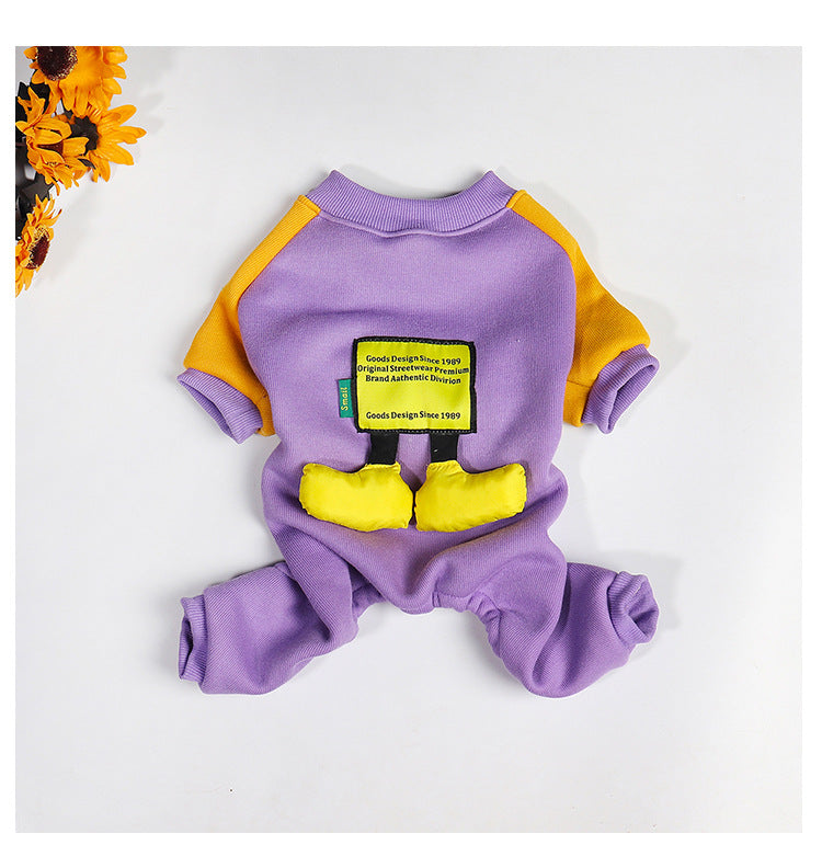 HKM-4687421 Plush Thermal Bodysuit for Dogs - Cotton Four-Legged Outfit in Purple