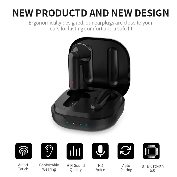 HKM-468755 Waterproof Sports Stereo Wireless Headset for Running and Active Lifestyles - Black TWS Earbuds