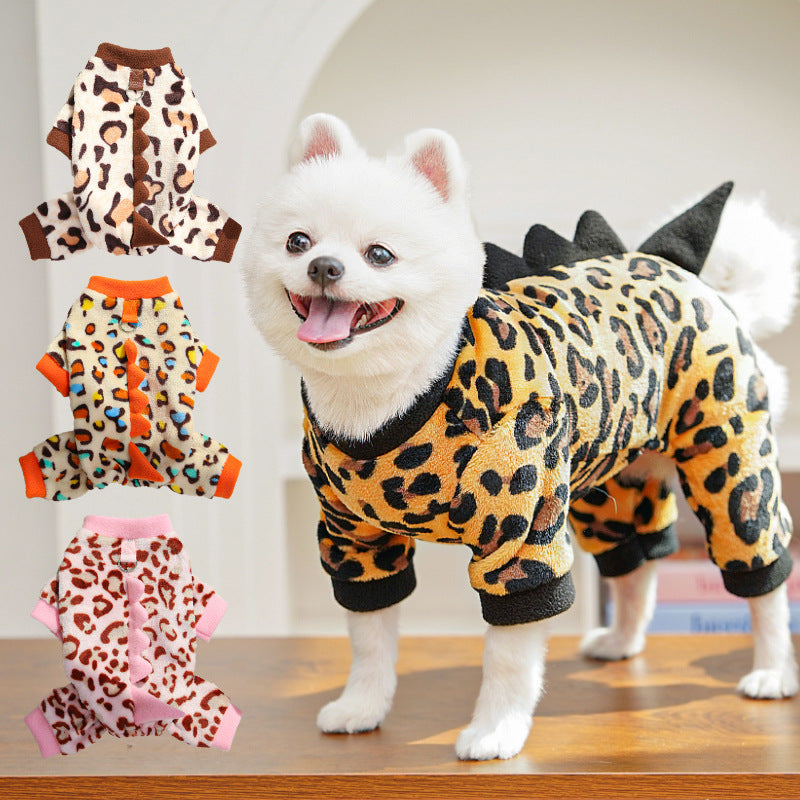 HKM-4687677 Cozy Fleece Dog Clothes for Autumn and Winter - Multiple Dinosaur Prints for French Bulldogs
