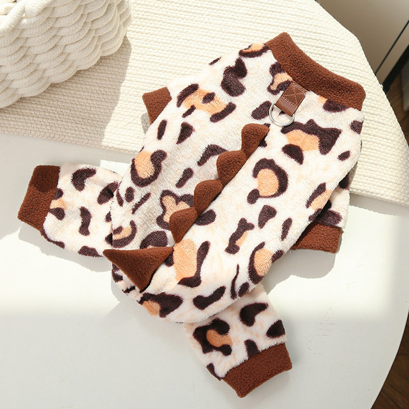 HKM-4687677 Cozy Fleece Dog Clothes for Autumn and Winter - Multiple Dinosaur Prints for French Bulldogs