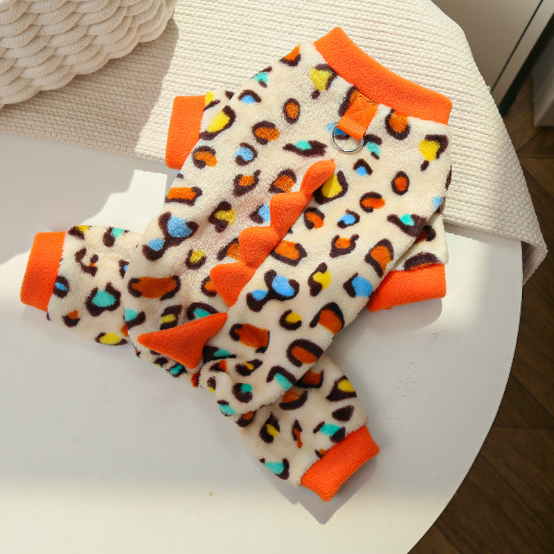 HKM-4687677 Cozy Fleece Dog Clothes for Autumn and Winter - Multiple Dinosaur Prints for French Bulldogs
