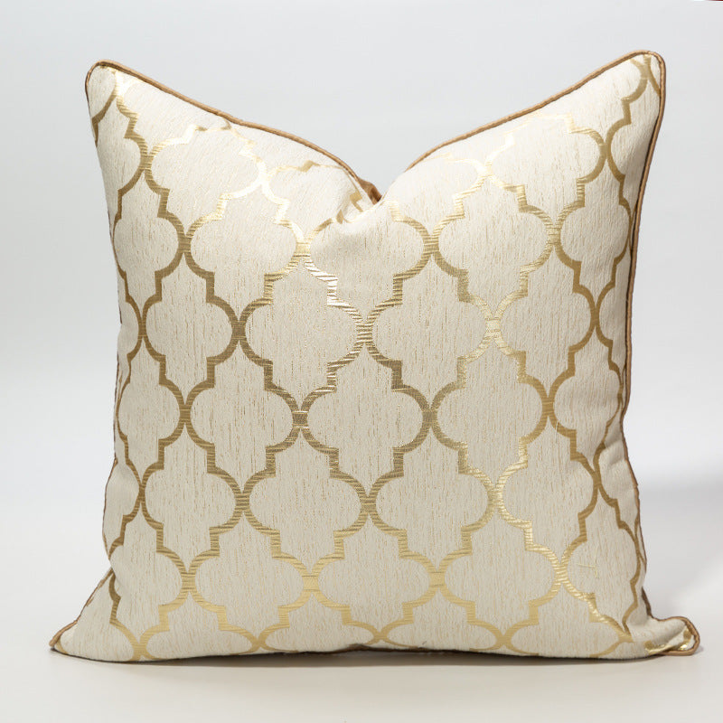HKM-468883 Diamond-Shaped Champagne Gold Pillowcase, 45x45cm Polyester, Lattice Design for Bedroom