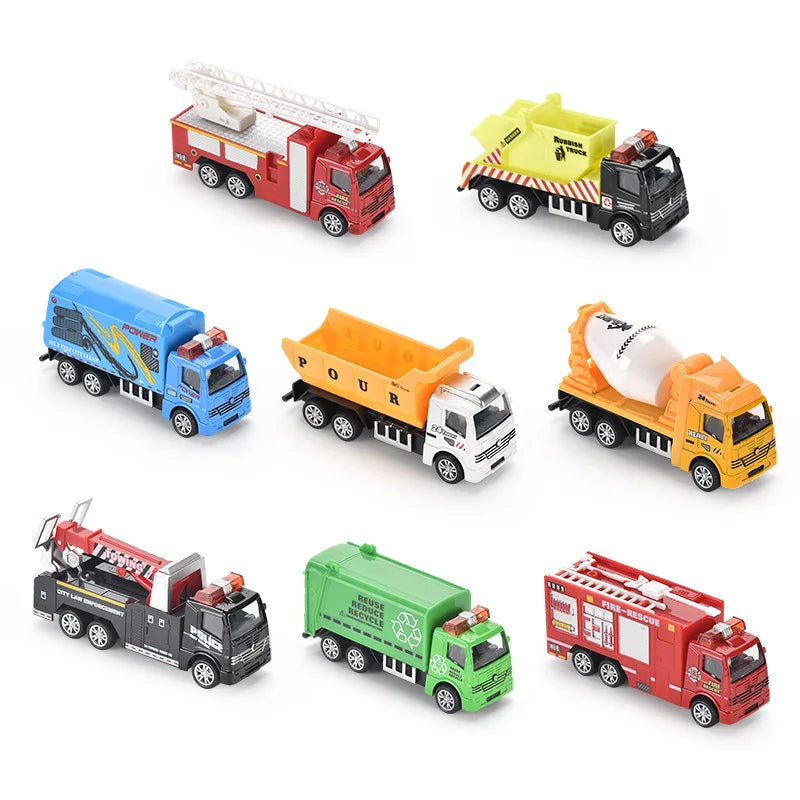 HKM-469011 1:55 Scale Pull Back Diecast Toy Truck Collection - Metal Firetruck & Tractor Model for Kids