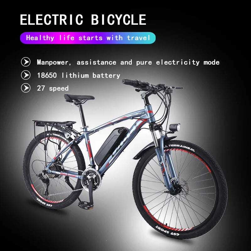HKM-469075 26-Inch 21-Speed Electric Mountain Bicycle with 36V 350W Lithium Battery and Disc Brakes