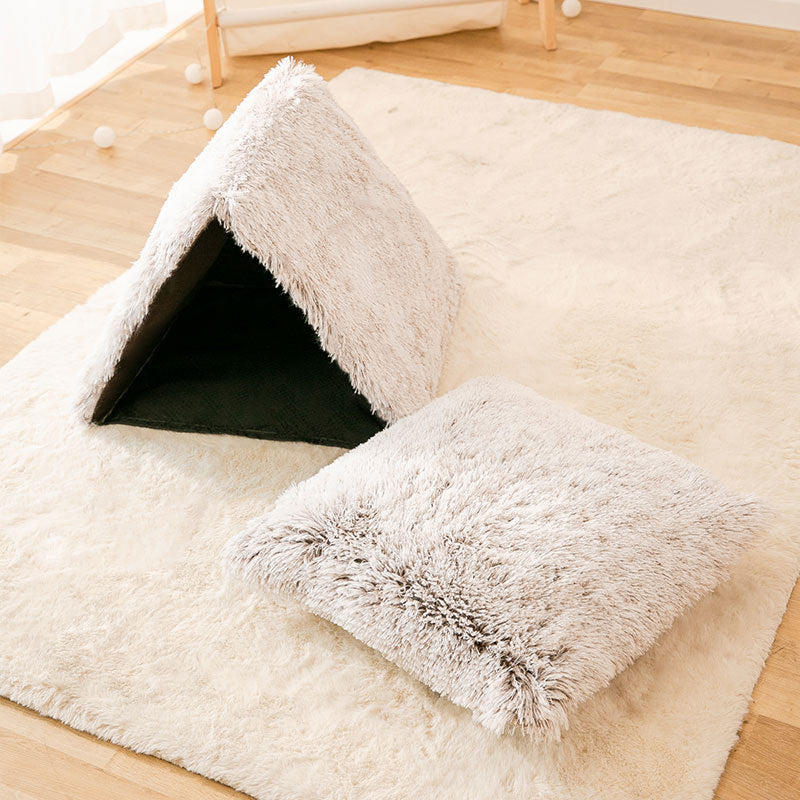 HKM-4690877 Cozy Plush Winter Kennel for Small Dogs in Coffee Color