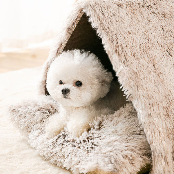 HKM-4690877 Cozy Plush Winter Kennel for Small Dogs in Coffee Color