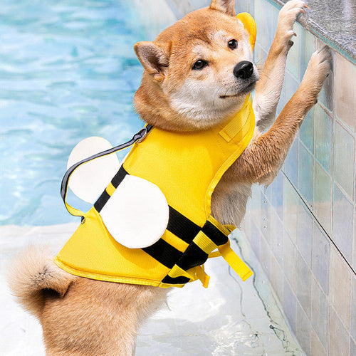 HKM-4691005 Animal-Shaped Medium Dog Life Jacket in Yellow Bees and Multiple Designs for Safety and Fun