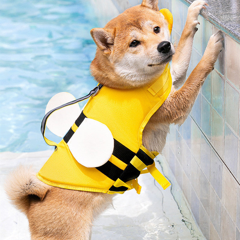 HKM-4691005 Animal-Shaped Medium Dog Life Jacket in Yellow Bees and Multiple Designs for Safety and Fun