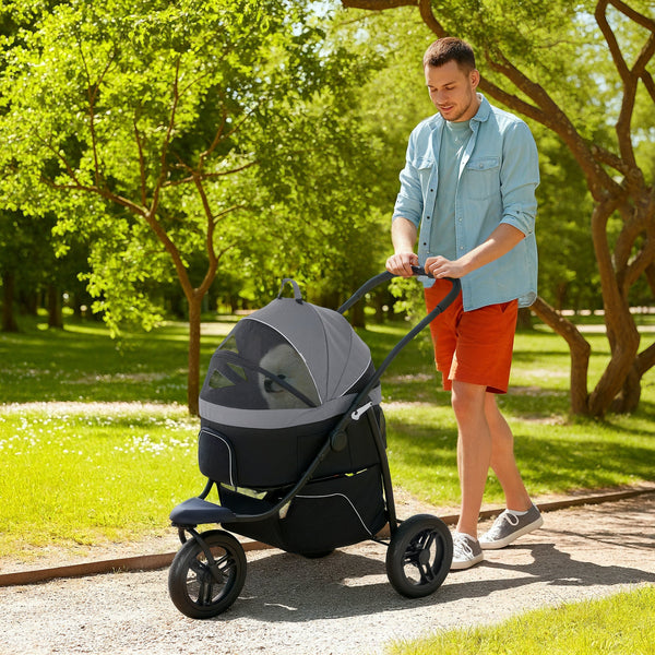 HKM-4692285 3-in-1 Pet Jogging Stroller for Small Dogs and Cats with Detachable Carrier, Foldable Design, 12" Wheels