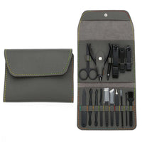 HKM-469395 Stainless Steel Nail Clipper Set with PU Leather Case - 16-Piece Grooming Kit for Home and Travel