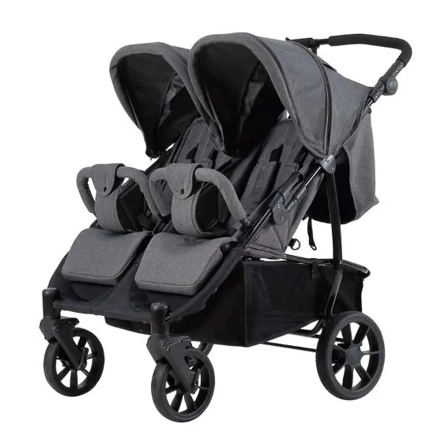 HKM-4699475 side-by-side twin stroller with dual canopies in gray