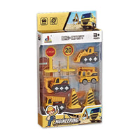 HKM-470163 Diecast Engineering Vehicle Toy Set with Police Car and Truck for Kids Ages 3 and Up