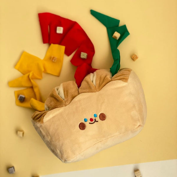 HKM-4702013 Tibetan Plush Bread Toast Toy with Food Hiding Strips and Rustling Paper
