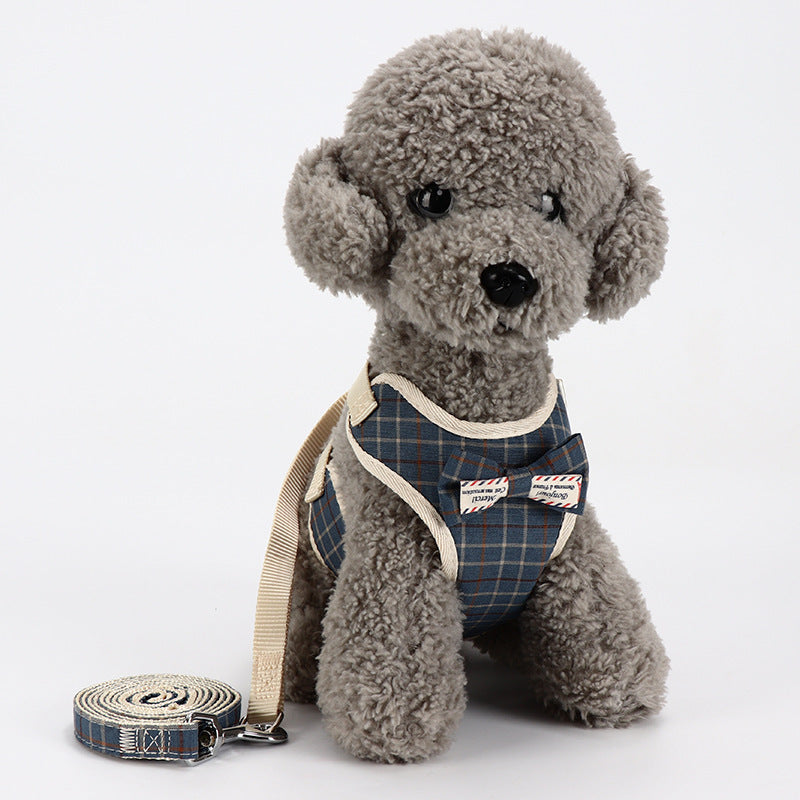 HKM-4702909 Small Dog Vest Style Bowknot Chest Strap Leash - Adjustable Nylon Traction Belt