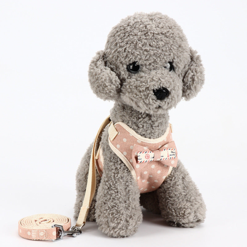 HKM-4702909 Small Dog Vest Style Bowknot Chest Strap Leash - Adjustable Nylon Traction Belt