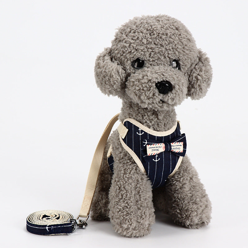 HKM-4702909 Small Dog Vest Style Bowknot Chest Strap Leash - Adjustable Nylon Traction Belt