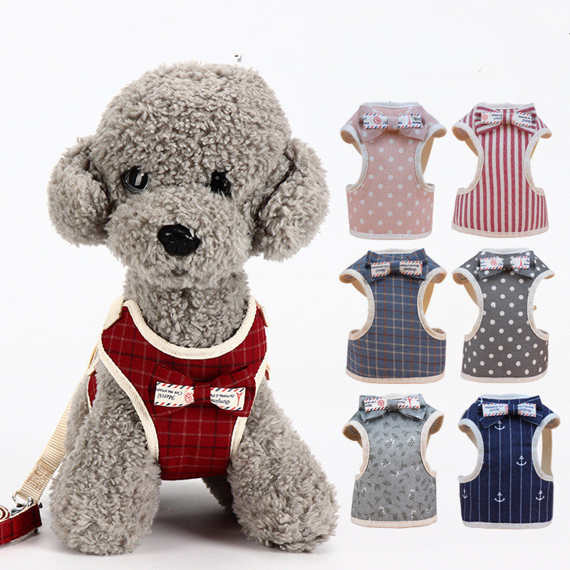 HKM-4702909 Small Dog Vest Style Bowknot Chest Strap Leash - Adjustable Nylon Traction Belt