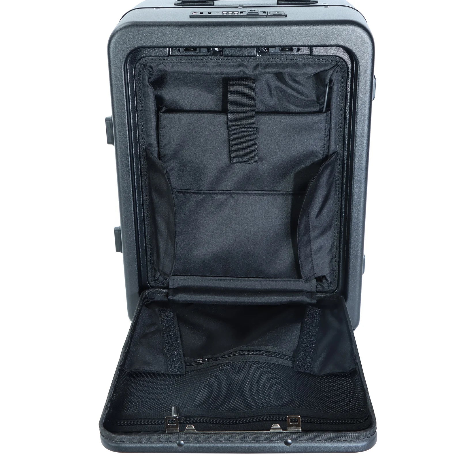 HKM-470291 Compact Black Aluminium Carry-On Trolley Case for Travel
