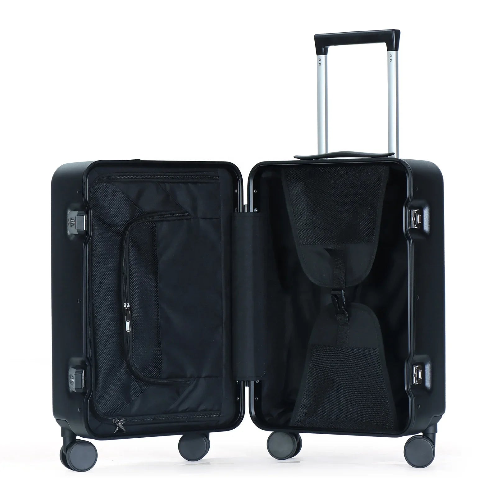 HKM-470291 Compact Black Aluminium Carry-On Trolley Case for Travel