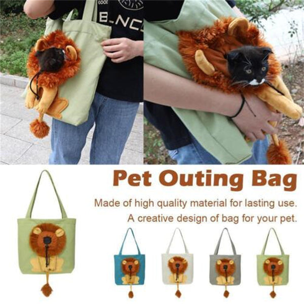 HKM-4704573 Lion Design Portable Pet Carrier Bag for Cats and Dogs, Breathable Canvas Sling with Adjustable Opening and Safety Zippers