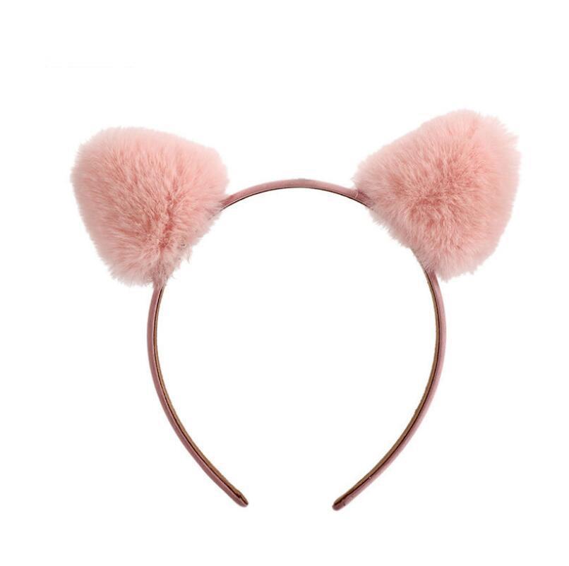 HKM-470483 Cat Ear Cloth Headband for Women - Pink and White Cartoon Design