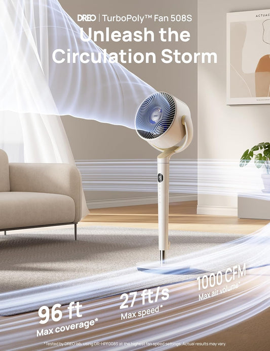 HKM-4705619 120° Omni-Directional Oscillating Pedestal Fan with Remote, 9 Speeds, 6 Modes, 20dB Noise Level, 8-Hour Timer, RGB Light