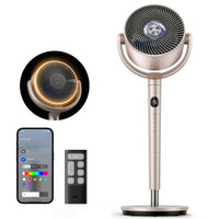 HKM-4705619 120° Omni-Directional Oscillating Pedestal Fan with Remote, 9 Speeds, 6 Modes, 20dB Noise Level, 8-Hour Timer, RGB Light