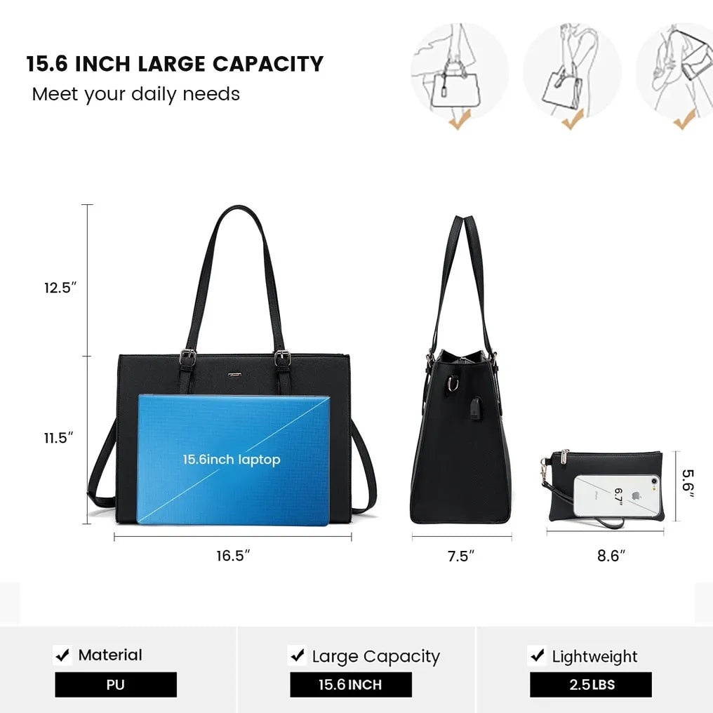 HKM-470611 Fashionable PU Leather Tote Laptop Bag Suitable for 15.6-Inch Laptops for Business and Travel
