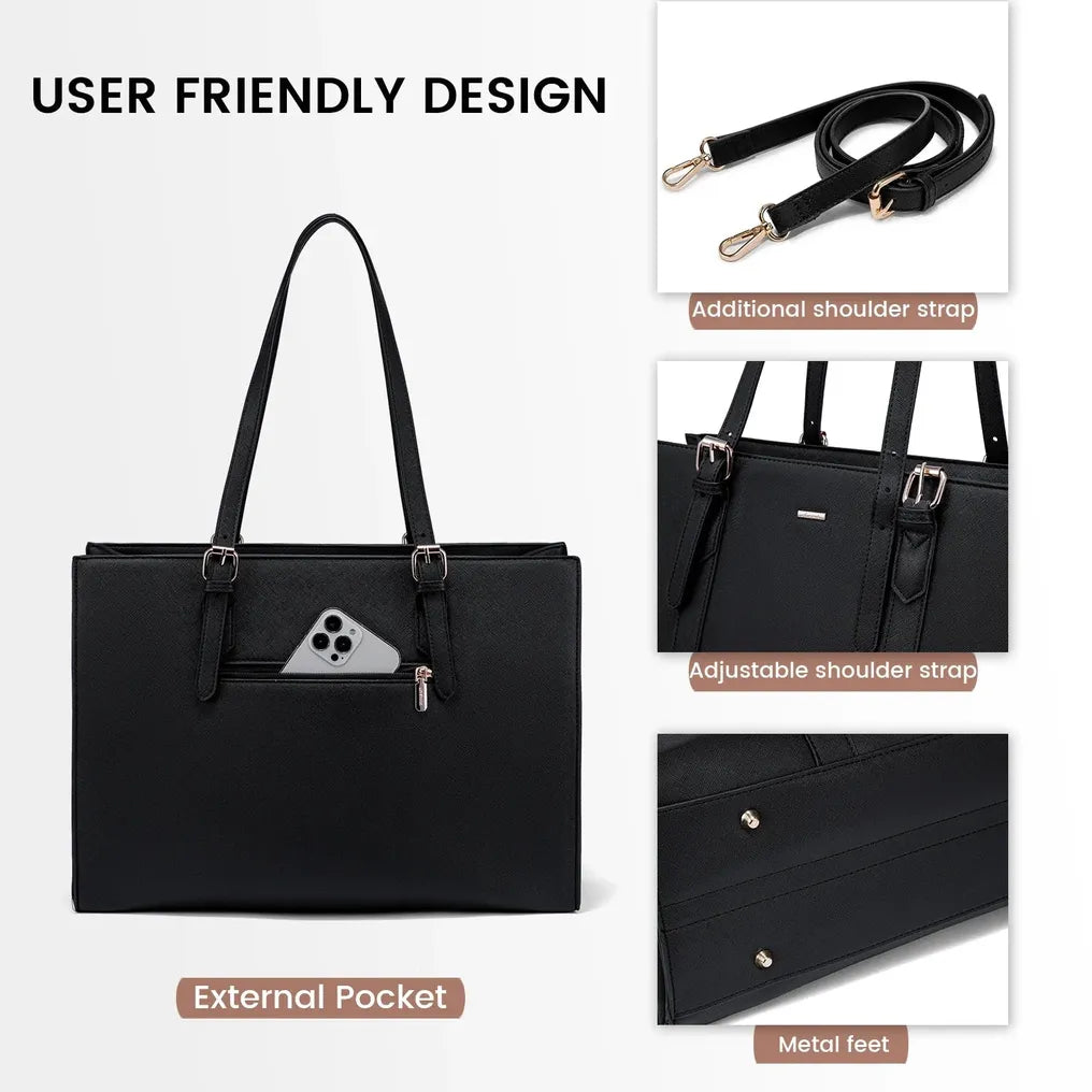 HKM-470611 Fashionable PU Leather Tote Laptop Bag Suitable for 15.6-Inch Laptops for Business and Travel