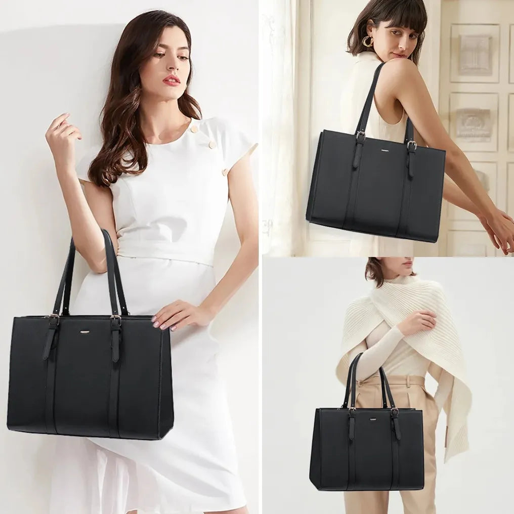 HKM-470611 Fashionable PU Leather Tote Laptop Bag Suitable for 15.6-Inch Laptops for Business and Travel
