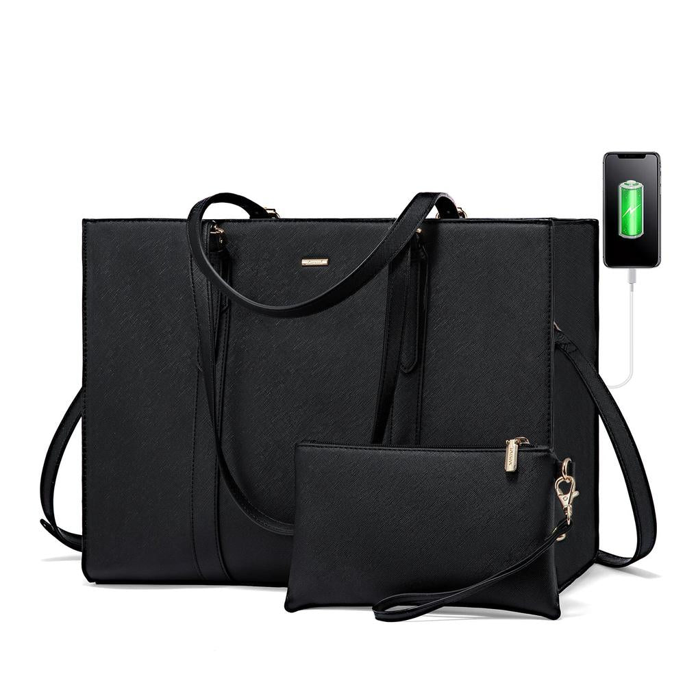HKM-470611 Fashionable PU Leather Tote Laptop Bag Suitable for 15.6-Inch Laptops for Business and Travel