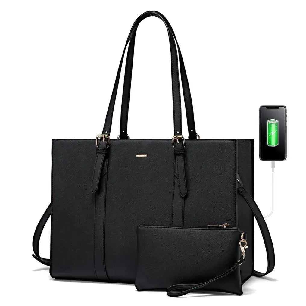 HKM-470611 Fashionable PU Leather Tote Laptop Bag Suitable for 15.6-Inch Laptops for Business and Travel
