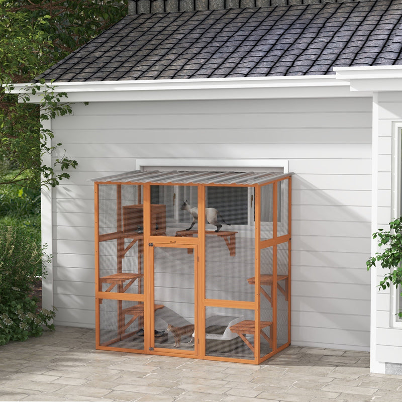 HKM-4706365 Outdoor Cat Enclosure with Bridge Platforms and Resting Box for Cats