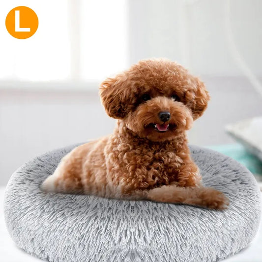 HKM-4706749 Cozy Fleece Pet Bed with Non-Slip Bottom - Soft Warm Cushion for Dogs and Cats (L Size)