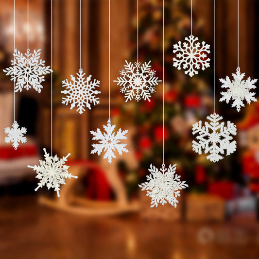 HKM-470675 White Snowflake String Decorations for Christmas Parties, Set of 3 Pendants