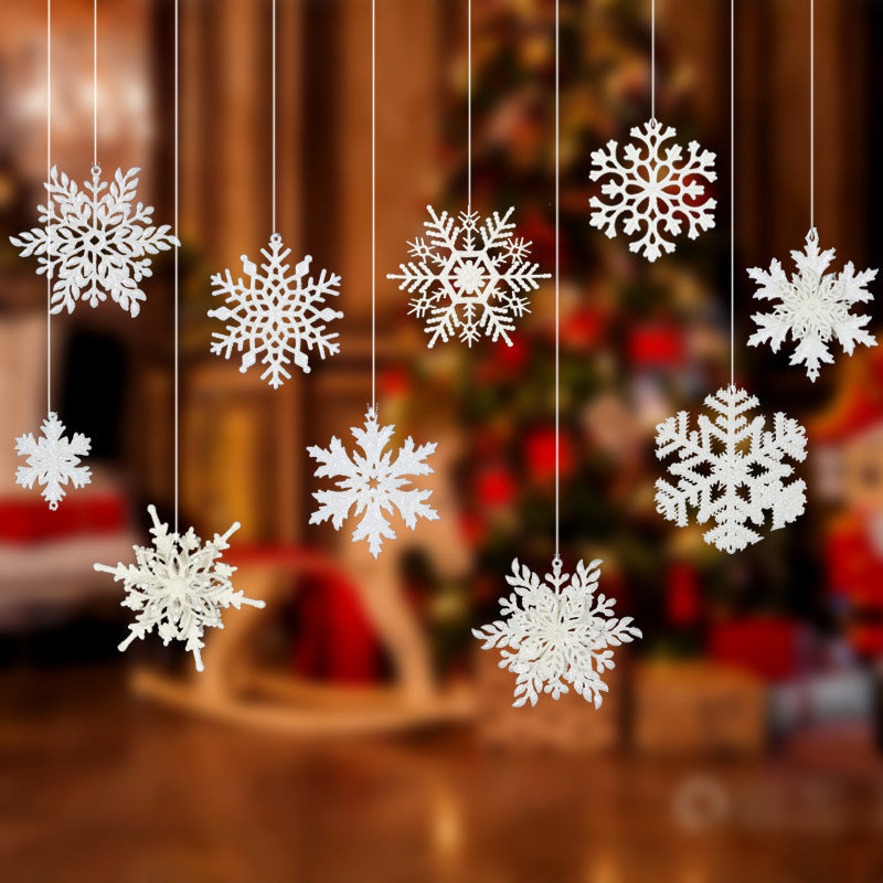 HKM-470675 White Snowflake String Decorations for Christmas Parties, Set of 3 Pendants
