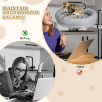 HKM-4708157 Adjustable Height Round Cat Nest in Gray and Brown Fabric
