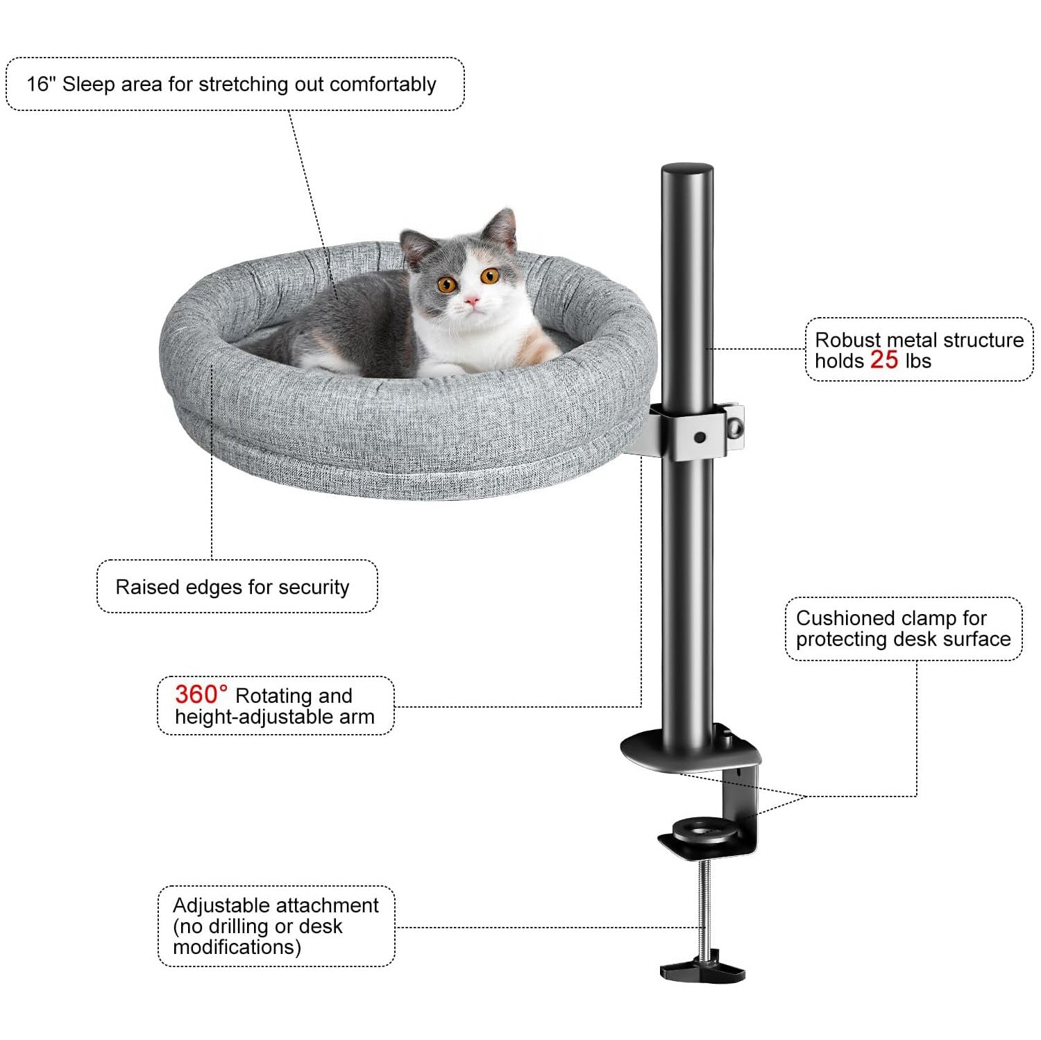 HKM-4708157 Adjustable Height Round Cat Nest in Gray and Brown Fabric