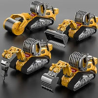 HKM-470867 4 in 1 Diecast Metal Truck Construction Machinery Toy Set for Kids, 1:32 Scale Friction Vehicles