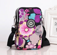 HKM-470931 Vertical Oxford Phone Bag with Zipper Closure and Multiple Floral Prints