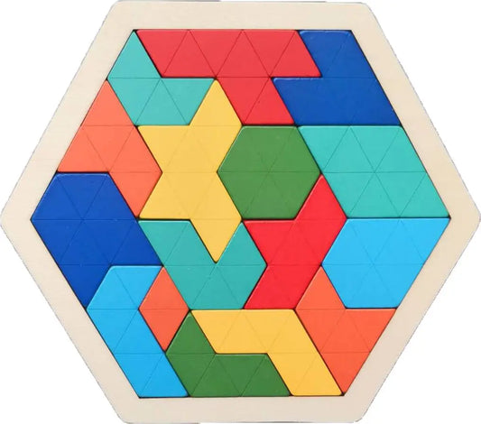HKM-471059 Wooden Geometry Tangram Puzzle - Educational Brain Teaser Toy for Kids Ages 2 to 14
