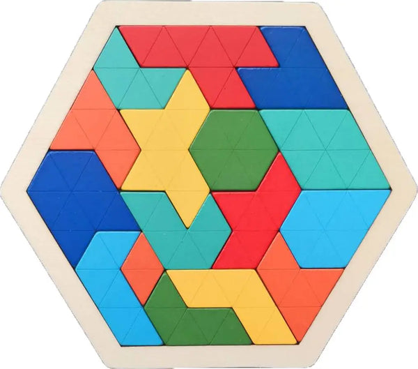 HKM-471059 Wooden Geometry Tangram Puzzle - Educational Brain Teaser Toy for Kids Ages 2 to 14