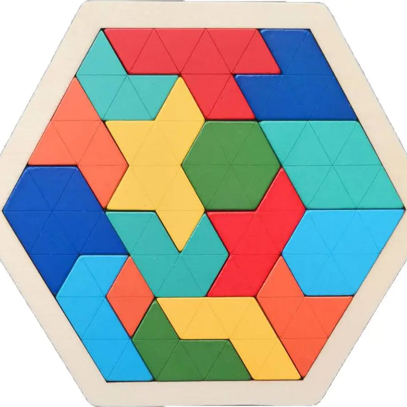 HKM-471059 Wooden Geometry Tangram Puzzle - Educational Brain Teaser Toy for Kids Ages 2 to 14
