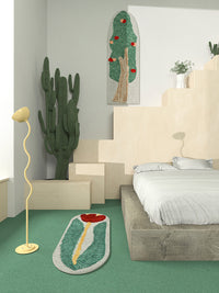 HKM-471123 Tulip Carpet for Girls' Bedroom - Modern Polyester Bedside Mat, 420MM x 1500MM, Spring Green Design