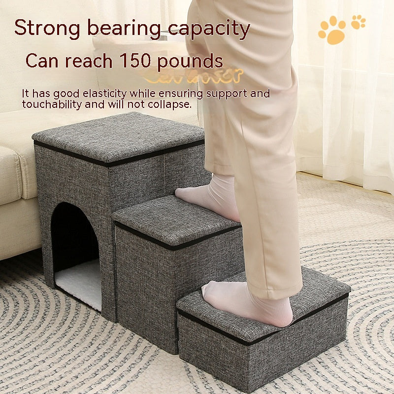 HKM-4711357 Foldable Pet Ladder for Dogs and Cats, 72x33x41cm, Available in Gray, Navy Blue, and Khaki