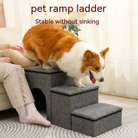 HKM-4711357 Foldable Pet Ladder for Dogs and Cats, 72x33x41cm, Available in Gray, Navy Blue, and Khaki