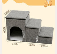 HKM-4711357 Foldable Pet Ladder for Dogs and Cats, 72x33x41cm, Available in Gray, Navy Blue, and Khaki