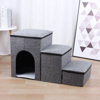 HKM-4711357 Foldable Pet Ladder for Dogs and Cats, 72x33x41cm, Available in Gray, Navy Blue, and Khaki