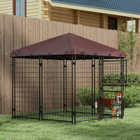 HKM-4711741 Outdoor Dog Kennel with Waterproof Canopy for Small to Medium Dogs - 4.6' x 4.6' x 5' with Dual Doors