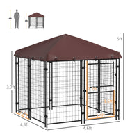 HKM-4711741 Outdoor Dog Kennel with Waterproof Canopy for Small to Medium Dogs - 4.6' x 4.6' x 5' with Dual Doors